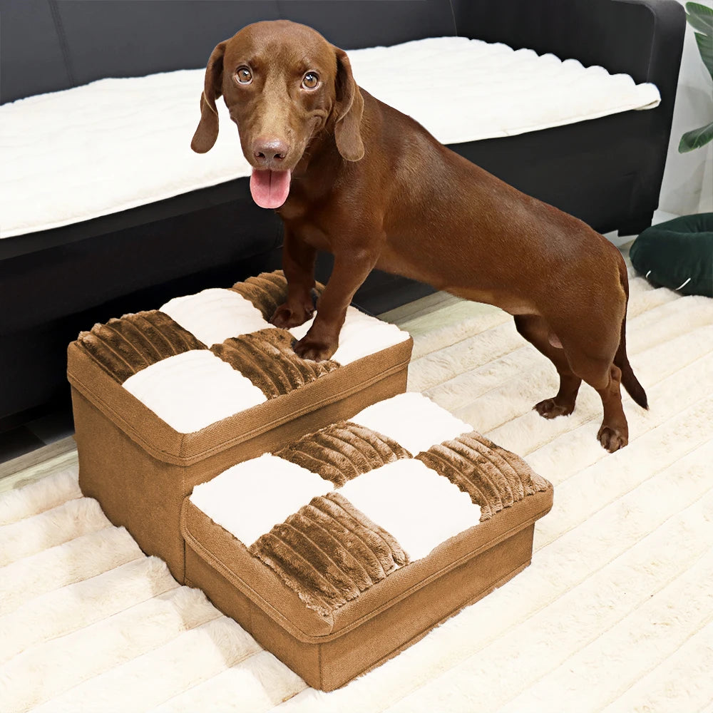Luxury Chessboard Handcrafted 3 Steps Dog Stairs With Storage Napsteps Foldable Dog Bed Space Convenient Safe Pet Stairs for Dog