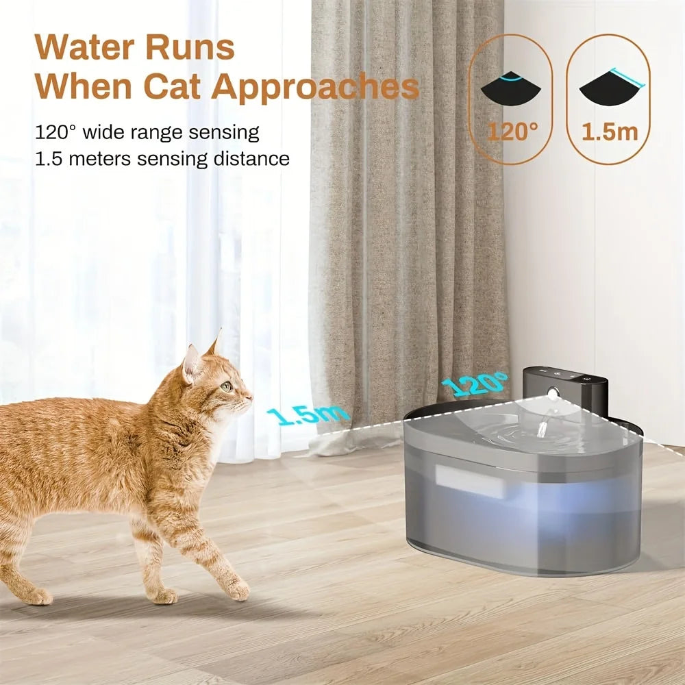 2.2L/74.4Oz Wireless Cat Dispenser 2000mah Battery Operated Rechargeable Indoor Automatic Cat Water Fountain With Motion Sensor