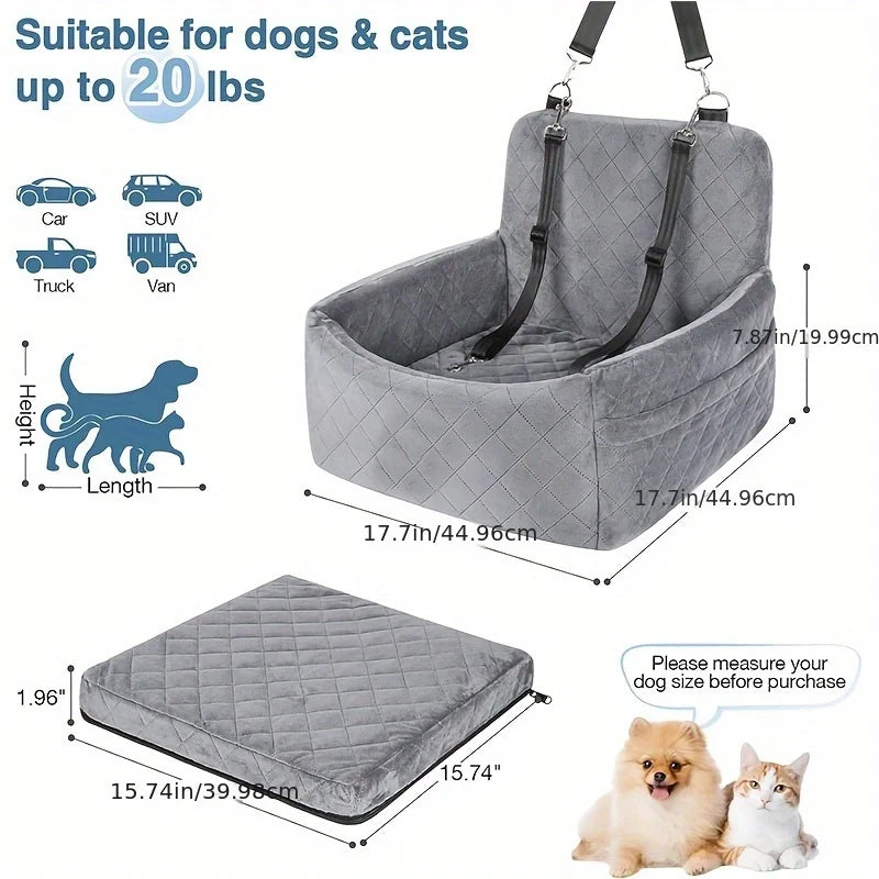Custom Deluxe Portable Dog Car Seat Travel Carrier Breathable Fabric Travel Booster Seat with Safety Strap for Small Medium Dogs