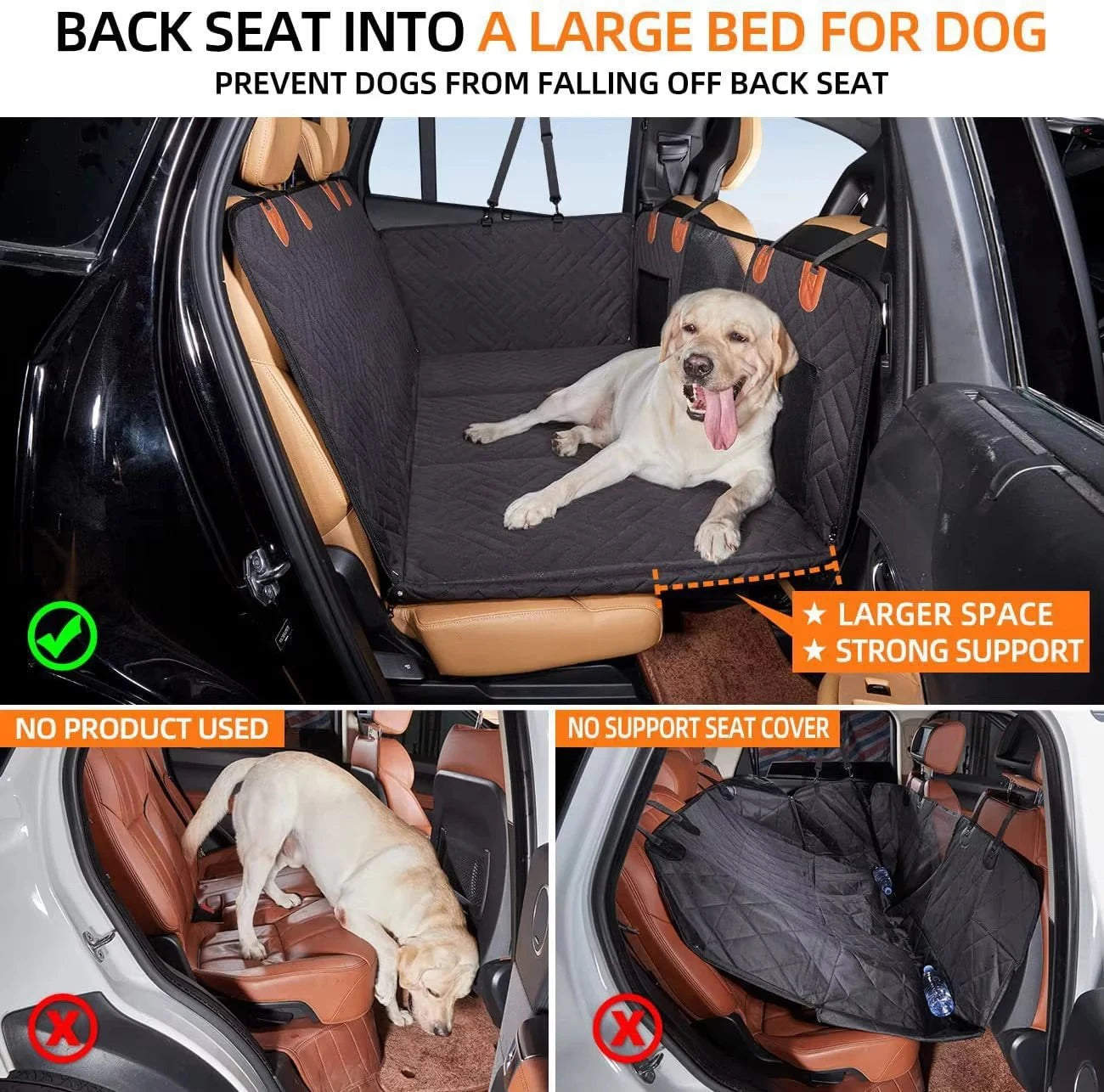 Extended Dog Car Seat Cover for Back Seat Extra Larger Hard Bottom Car Back Seat Extender Dogs Fit for All Cars with Safety Belt