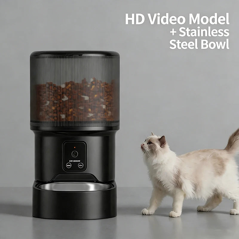 OEM 4L Automatic Cat Feeder with Camera 2.4G WiFi Pet Food Dispenser Smart Voice Recorder APP Control with Stainless Steel Bowl