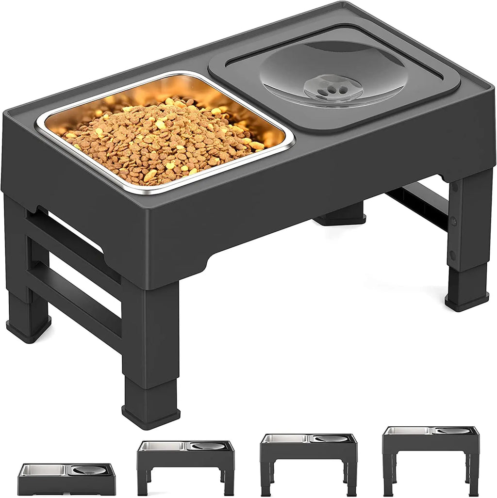 Elevated Slow Feeder Dog Bowls Raised Stand with Non Spill Dog Water Bowl Adjustable Dog Food Bowl