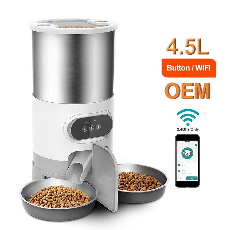 4.5L Smart Pet Feeder APP Control Automatic Pet Feeder Dispenser 304 Stainless Steel With Recording Timing Pet Feeding Bowl