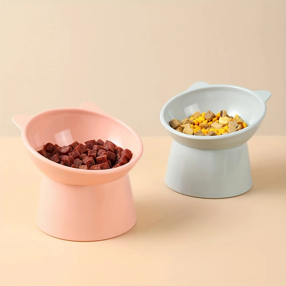 Elevated Cat Bowl with Stand Non-Slip Tilted Design for Neck Comfort Stability Durable Plastic Feeding Dish for Cats Small Dogs