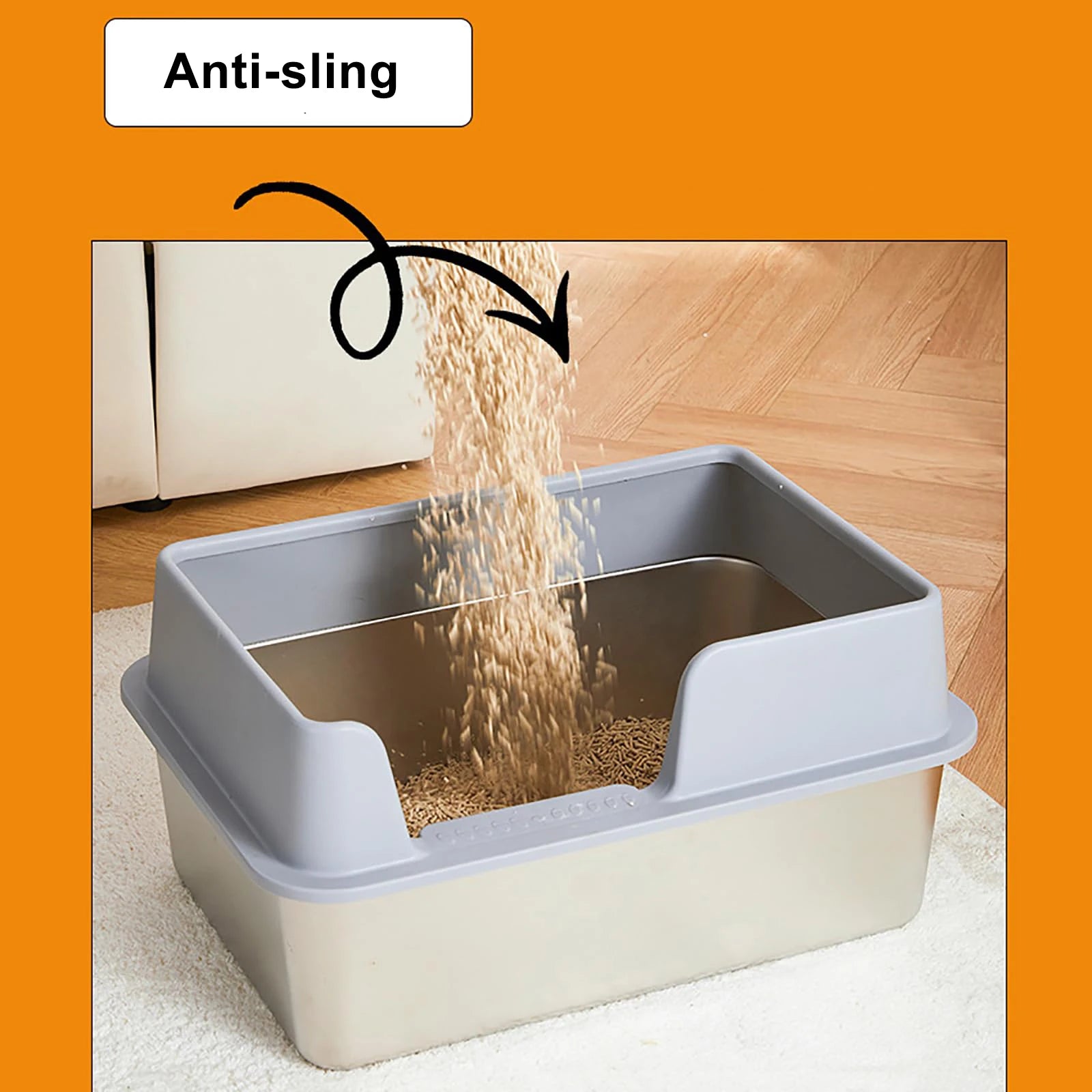 Semi-Enclosed Stainless Steel Cat Litter Box with Handle Large Litter Box for Cats Metal Litter Pan Tray Toilet Cat Box