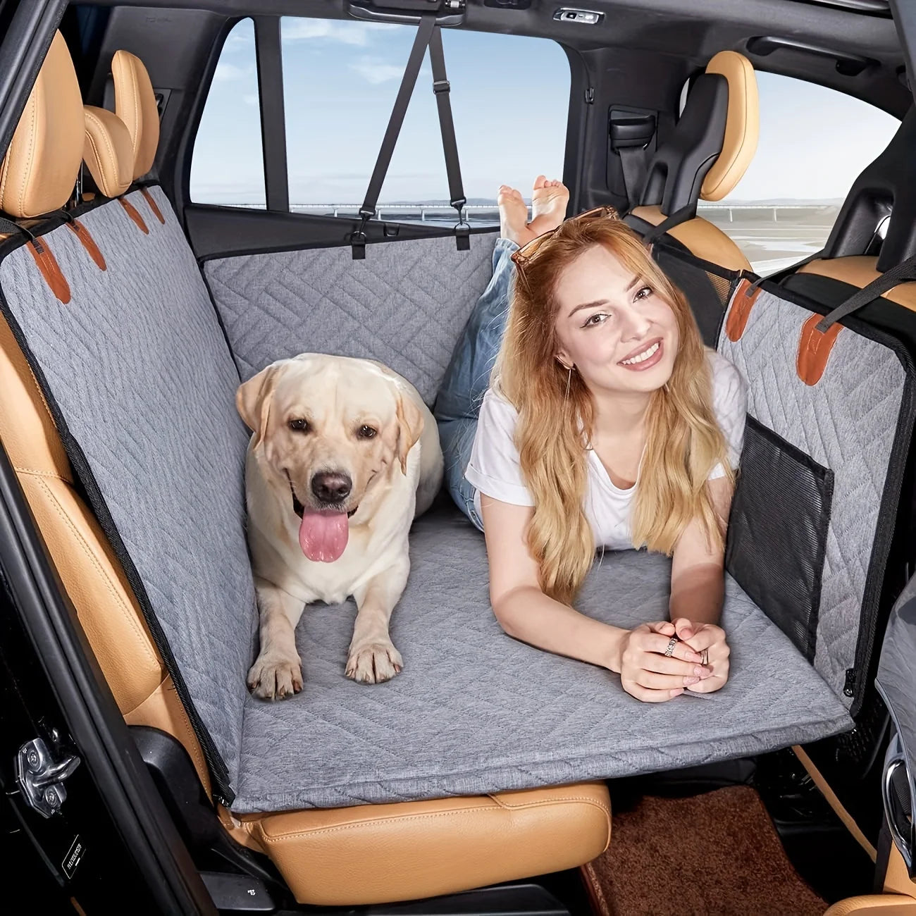 Heavy Duty Pet Car Seat Cover Car Travel Bed for Dogs Gray Car Seat Cushion for Dogs Dog Travel Hammock for Car Christmas Gift