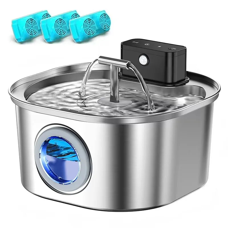 OEM 3.2L Stainless Steel Wireless Cat Water Fountain 4000mah 3 Modes Wireless Automatic Pet Drinking Fountain Manufacturer