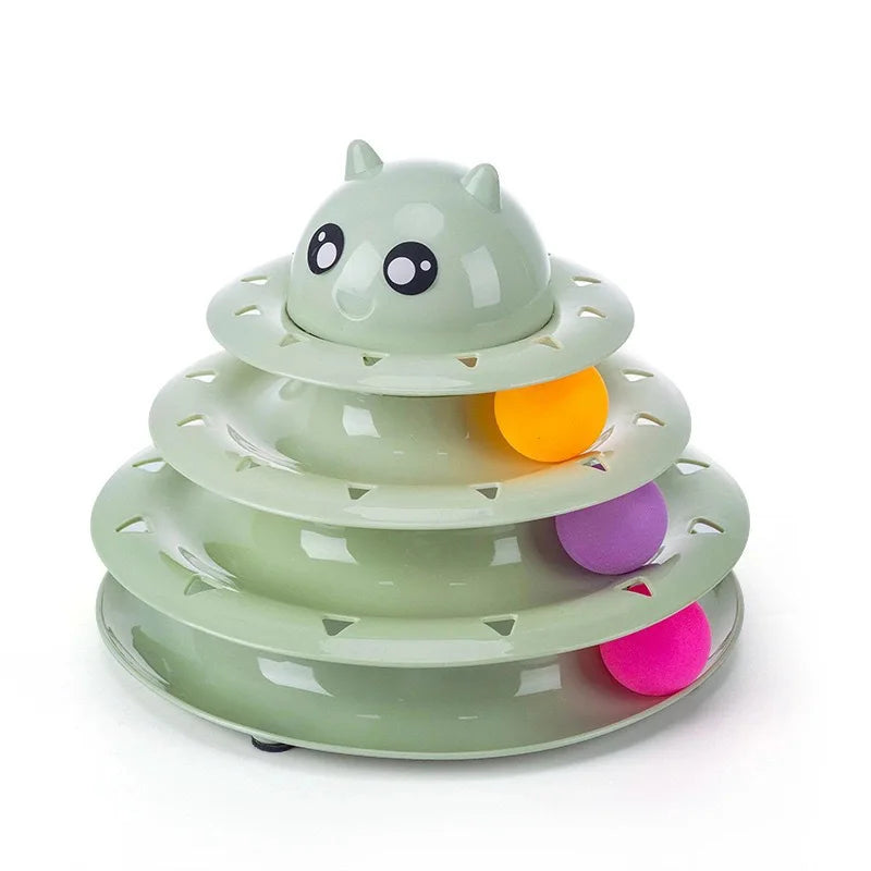 3-Level Interactive Cat Toy with Moving Balls Circle Track Design for Exercise and Hunting Fun and Sustainable Feature
