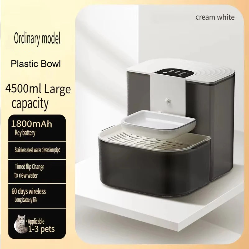 4.5L Automatic Cat Water Fountain Remote Control Plastic Battery Powered Indoor Use Clean Dirty Separation Constant Temperature
