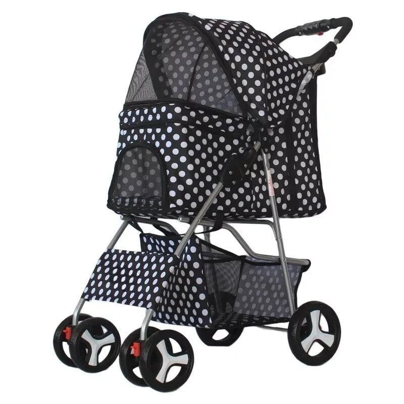 4 Wheels Pet Travel Trolley Cat Dog Jogger Stroller with Cup Holder and Storage Basket Pet Pushchair for Small Medium Cats Dogs