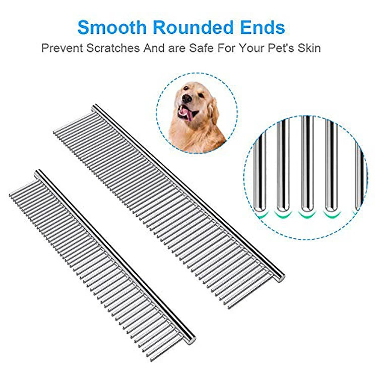 Dog Combs Pet Stainless Steel Teeth Cat Comb Remove Tangles Knots Professional Grooming Tool for Long and Short Haired Dog Brush