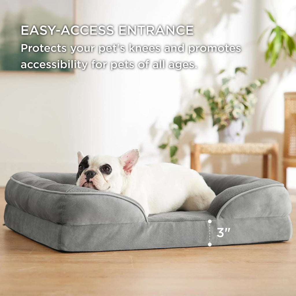 Customized LOGO Orthopedic Dog Bed for Medium Dogs Waterproof Sofa Bed Foam Pet Couch Removable Washable Cover Waterproof Lining