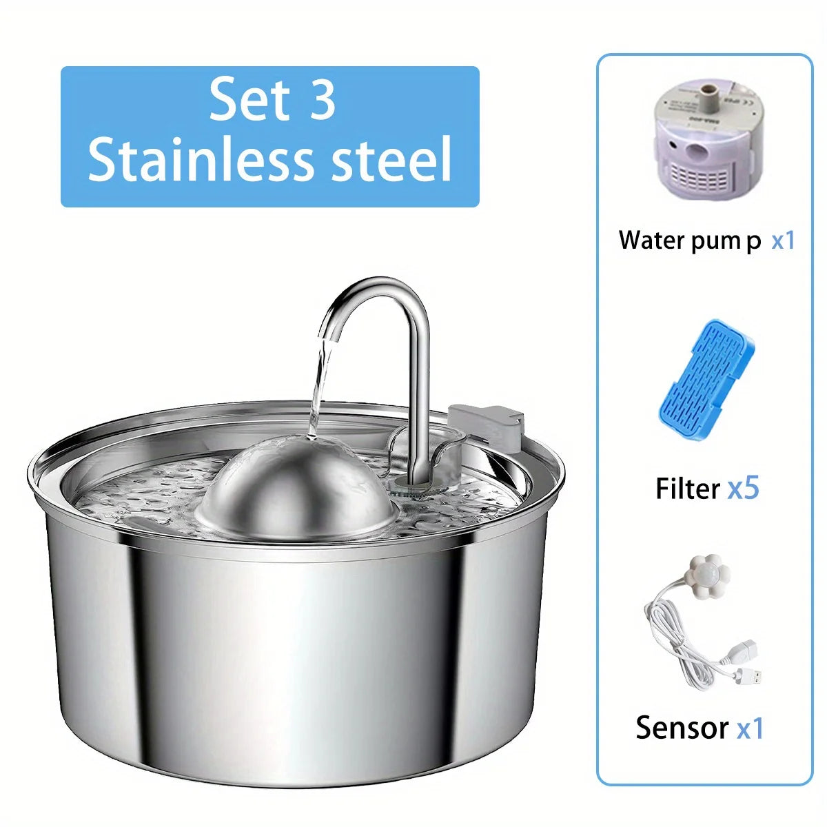 3.2L Ultra-Quiet Stainless Steel Cat Water Fountain Eco-Friendly Luxurious Pet Drinking Fountain with Automatic Filter Sensor
