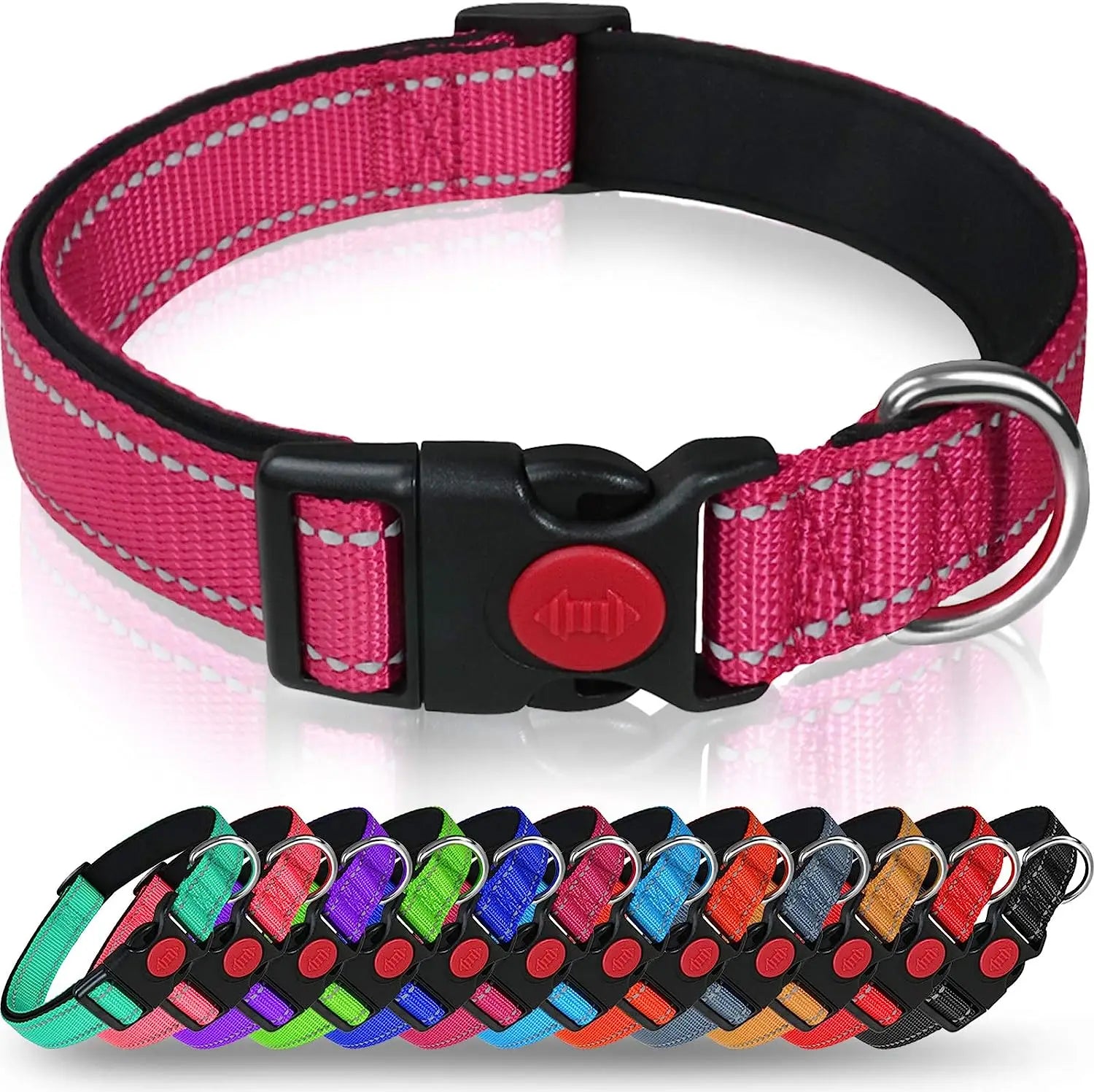 Reflective Personalized Dog Collar with Safety Locking Buckle Adjustable Nylon for Dogs-OEM Custom Logo