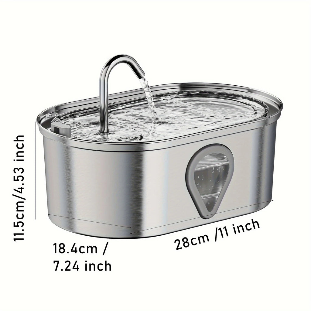 3.5L Stainless Steel Cat Water Fountain with Water Level Window Pet Fountain Cat Dog Water Dispenser for Multiple Cats Fountain