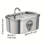 3.5L Stainless Steel Cat Water Fountain with Water Level Window Pet Fountain Cat Dog Water Dispenser for Multiple Cats Fountain