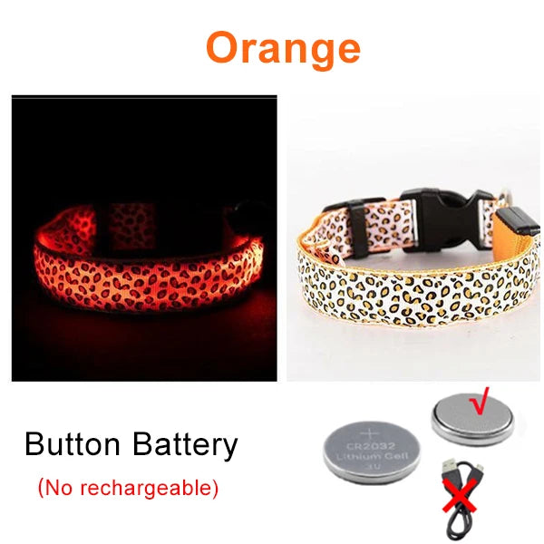 Adjustable Nylon LED Dog Collar Luminous Leopard Print Glowing Lights Electronic Pet Collars Night Safety Flashlight LED Collars