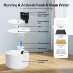 2.2L Ceramic Cat Water Fountain Wireless Sensor Rechargeable Battery Operated 4000mAh Quiet Drinking Fountain for Cats and Dogs