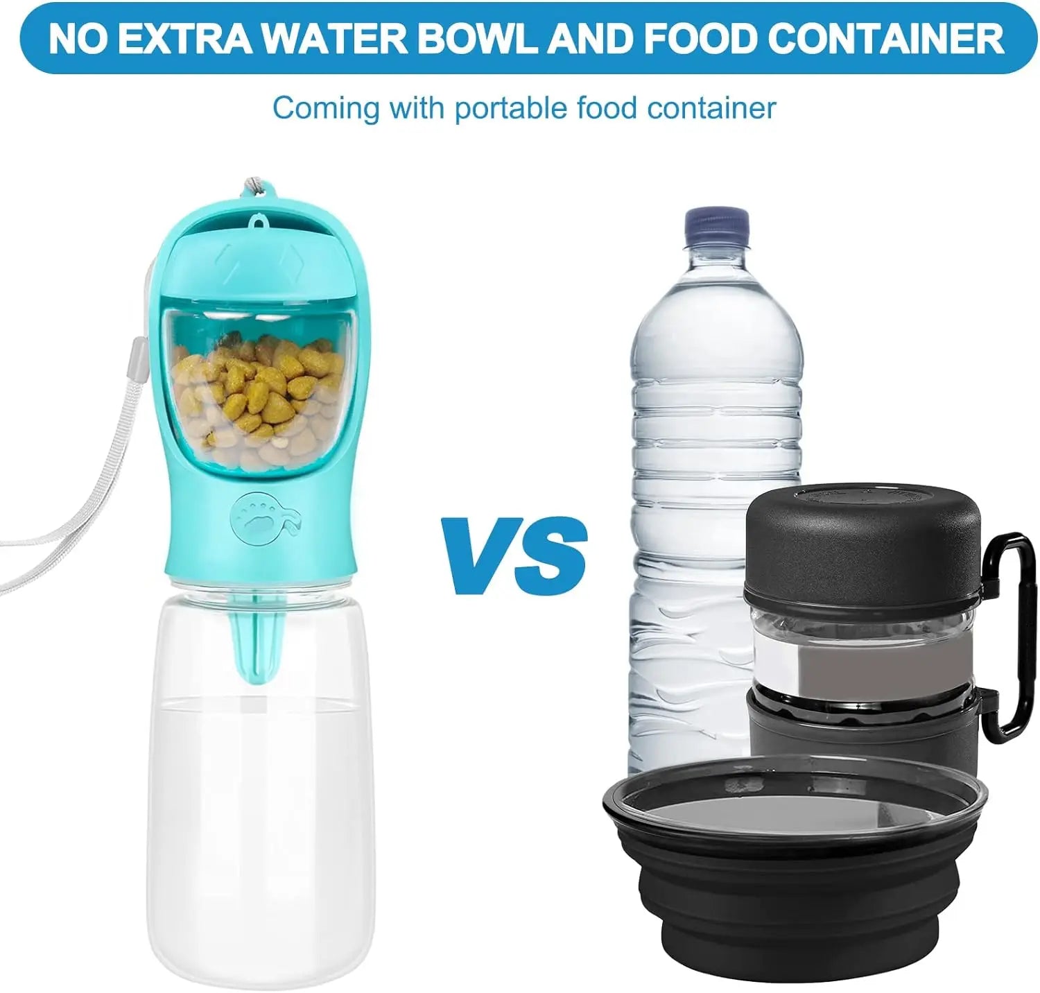 Dog Water Bottle Portable Travel Dog Water Dispenser with Food Container Puppy Drinking Bowl for Outdoor Dog Walking Hiking