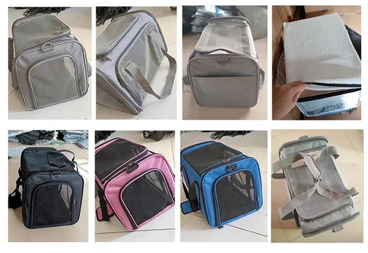 Eco-Friendly Oxford Solid Pattern Zipper Closure Airline Approved Small Dog Carrier Soft Sided Collapsible Puppy Dog Travel Bag