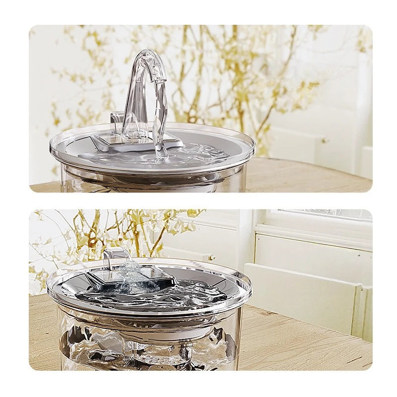 2026 New OEM Automatic Cat Water Fountain USB Charging 2.2L Transparent Stainless Steel Pet Water Dispenser