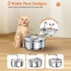 4pcs Filters Automatic Cat Fountain 3.2L/108oz Stainless Steel Pet Water Fountain for Cats Drinking Bowl Cat Water Dispenser