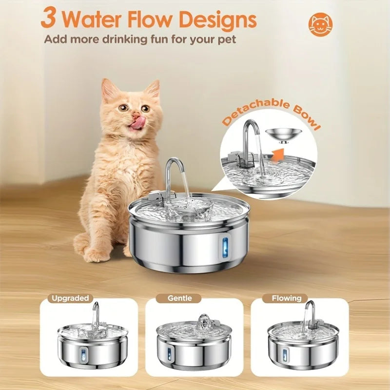 4pcs Filters Automatic Cat Fountain 3.2L/108oz Stainless Steel Pet Water Fountain for Cats Drinking Bowl Cat Water Dispenser