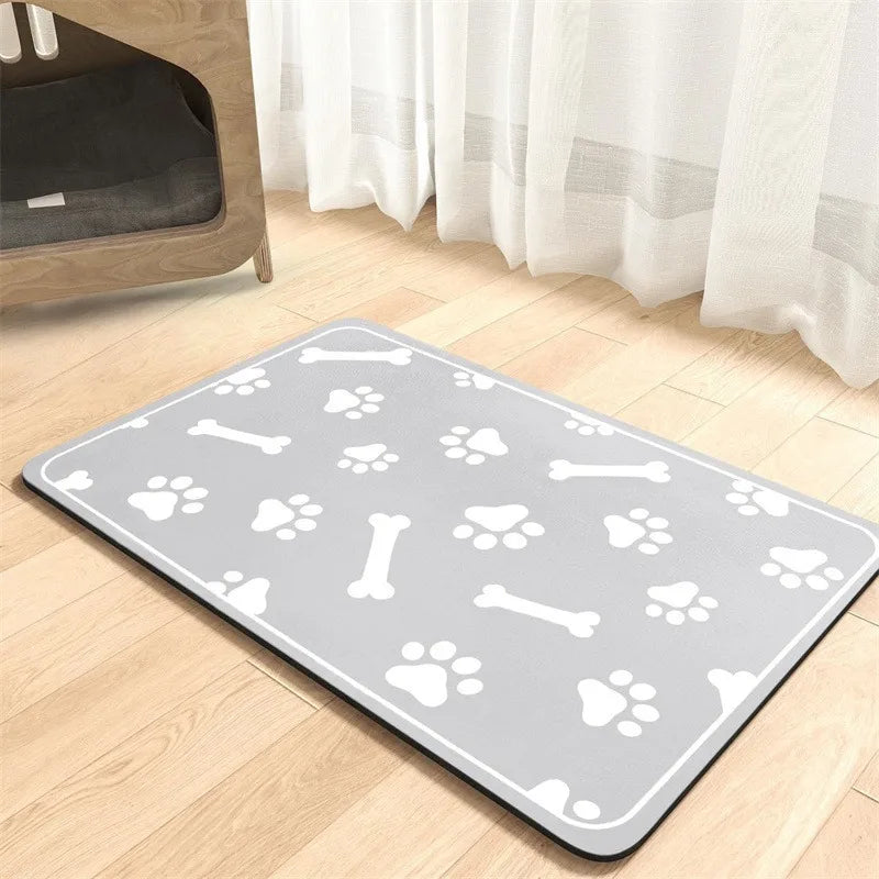 Non Slip Silicone Pet Food Mat Rapid Absorbent Dog Cat Square Bone Shaped Feeding Mat