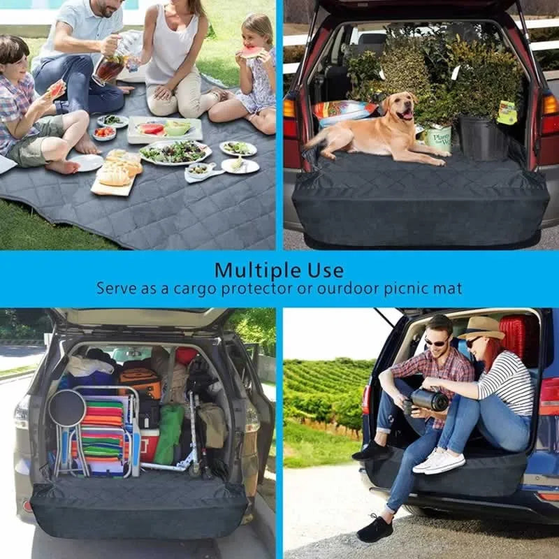 Custom Oxford Waterproof SUV Trunk Protection Mat & Rear Seat Cover with Plaid Pattern for Dogs