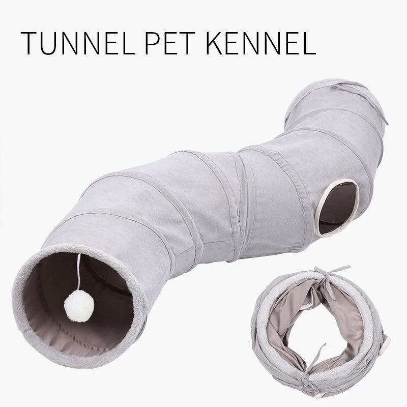 Collapsible Cat Tunnel Cat Toys Play S Shape Tunnel Durable Suede Hideaway Interactive Pet Crinkle Tunnel with Ball Cat Supplies