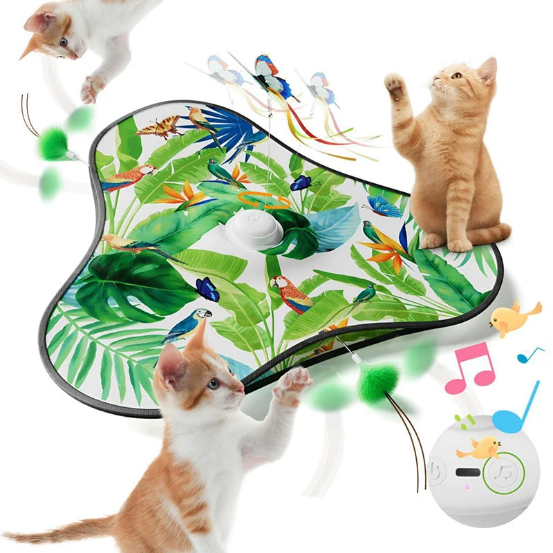 Interactive Cat Toy Automatic Cat Toys for Indoor Cats Hide Seek Cat Toy with Motion Activated Moving Feather USB Rechargeable