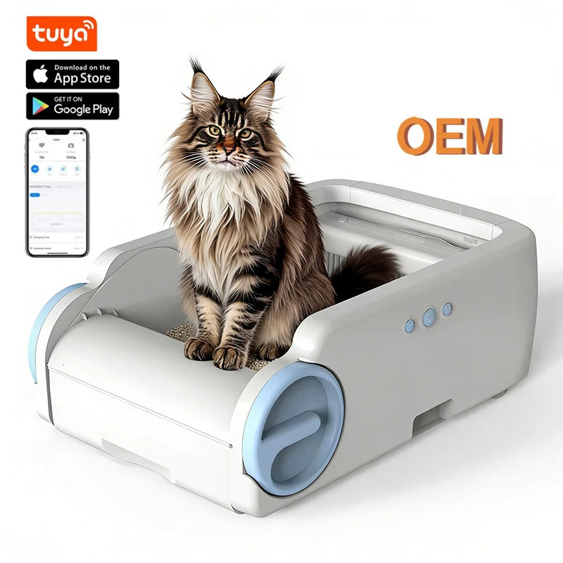 Open Design Automatic Cat Litter Cat Pan App Control Auto Clean Smart Litter Pan Pet Cat Supplies