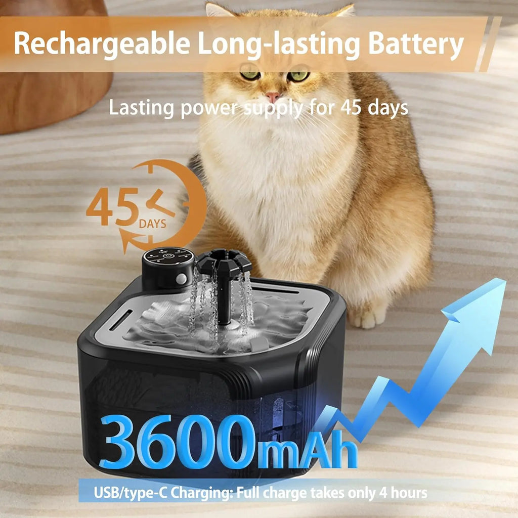 Wireless Cat Water Dispenser with Replacement Filters 108oz/3.2L Pet Water Fountain 1800mah Battery Operated with Sensor