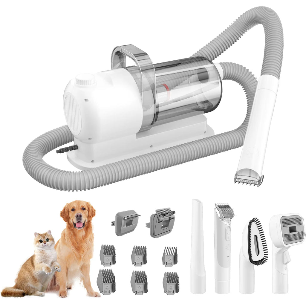 6-in-1 Dog Grooming Vacuum Kit Strong Pet Hair Removal Professional Clippers 6 Guide Combs Pet Grooming Tools for Dogs Cats