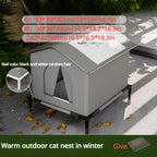 Winter Outdoor Cat House Waterproof and Cold-Resistant Spacious Enclosed Tent with Warm Mat and Foldable Oxford Fabric