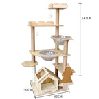Eco-Friendly Cat Scratcher Tower with Sisal Posts and Wood Frame Cat Toys Tree Hammock Climbing Frame Carton Packed