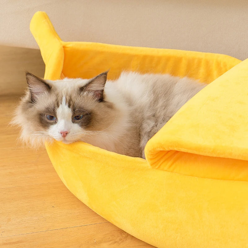 Banana Shape Cat Bed House Mat Warm Durable Portable Winter Coral Fleece Removable Cover Cat Supplies