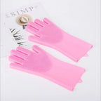 Magic Silicone Pet Bathing Gloves for Dog & Cat Bathe & Shampoo Stocked Brush Gloves 2-Pack for Bathroom Use