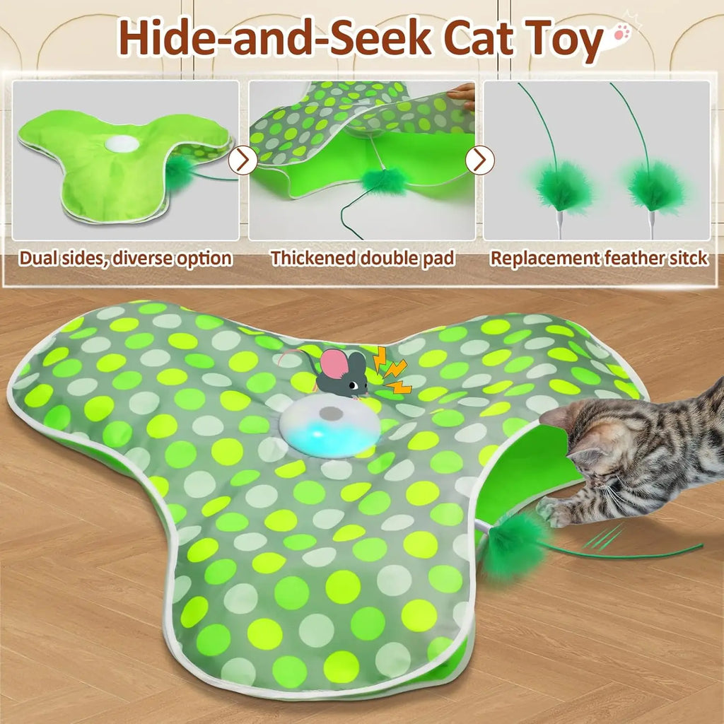 Interactive Cat Toy Automatic Cat Toys for Indoor Cats Hide Seek Cat Toy with Motion Activated Moving Feather USB Rechargeable