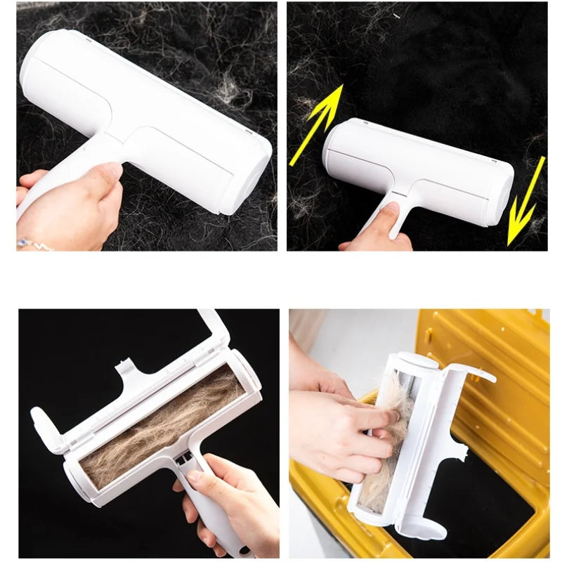 Pet Hair Remover Roller 2-Way Removing Dog Cat Hair From Furniture Self-cleaning Lint Pet Hair Remover One Hand Operated