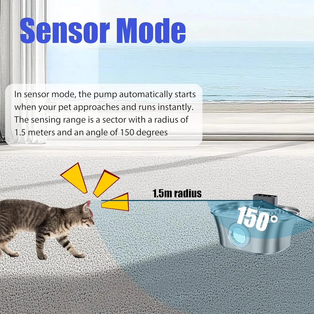 OEM ODM 3.2L Wireless Automatic Durable Cat Water Fountain Stainless Steel 4000mAh Chargeable Battery LCD Water Multi-Filtration
