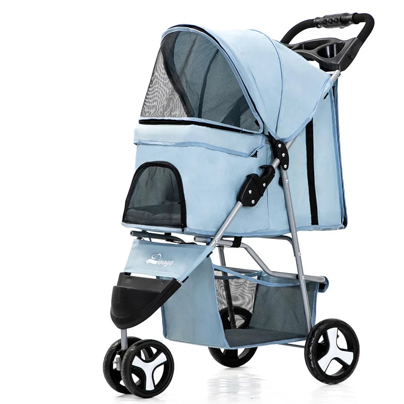Dog Stroller Pet Trrolley for Small Medium Dogs Cats Foldable Dog Jogging Cage Travel Carrier with Cup Holder and Storage Basket