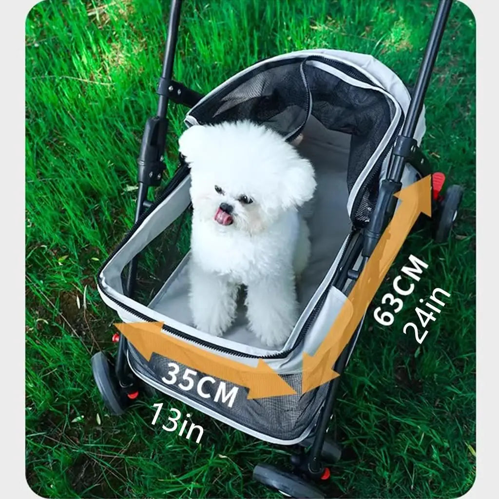 Pet Stroller Small Pull Cart Puppy Dog Walking Cart Lightweight Foldable Oxford Adjustable Zipper for Outdoor Use