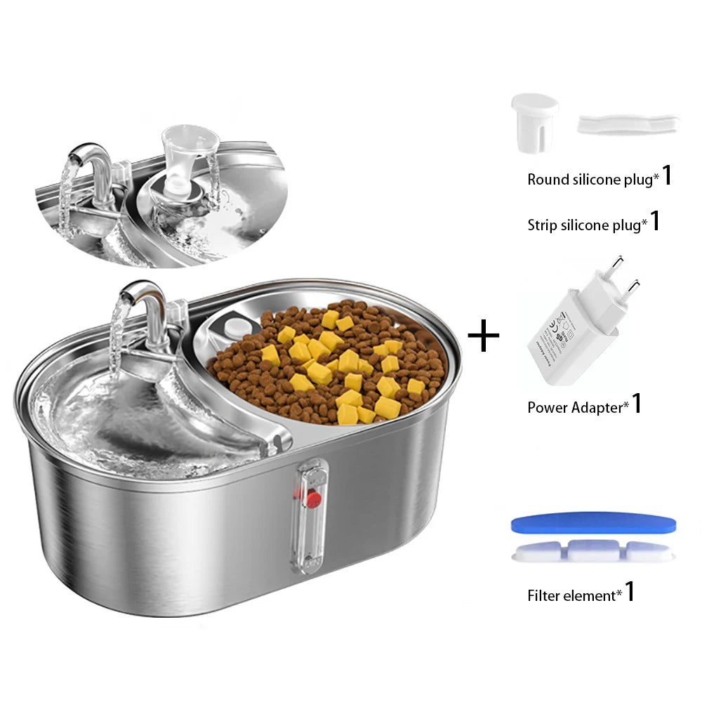 3L Cat Water Fountain with Food Storage Dog Feeder Two Bowls Stainless Steel Smart Cat Water Drinking Bowl Pet Water Dispenser