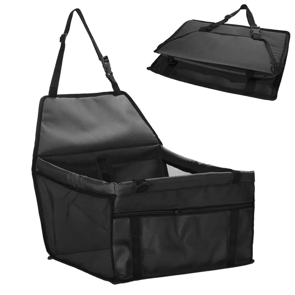 Folding Dog Car Seat Travel Booster Seat Safety Belt Washable Breathable Double-Sided Cushion Storage Pocket Summer Pet