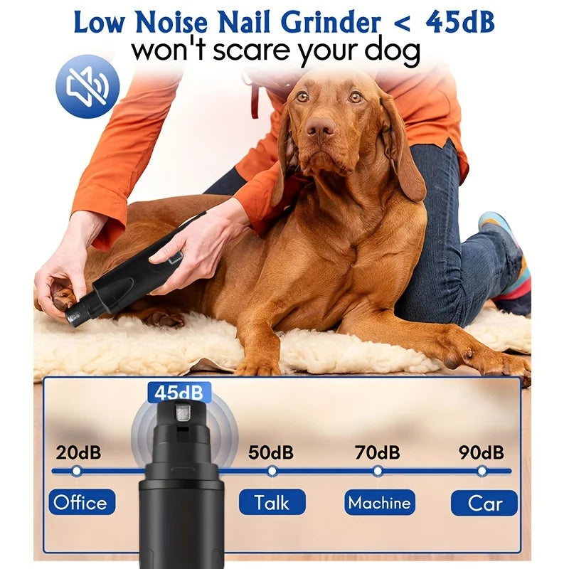 Rechargeable 2-Speed Pet Nail Grinder Plastic Grooming Tool for Cats and Dogs Quieter and Safer Cat Nail Clipper