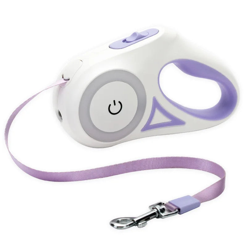 Automatic Retractable Nylon Pet Lead LED Light Dog Walking Leash Solid Pattern Plastic Traction Rope Designer Dog Walking Gear