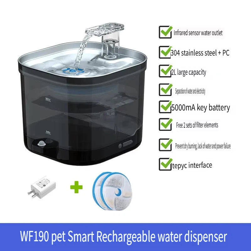 ODM OEM 2L 5000mah Wireless Pet Water Dispenser Automatic Circulation Smart Cat Fountain Custom Dog Water Fountain Pet Supplies