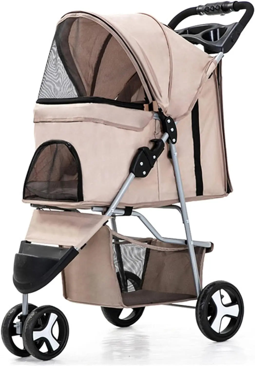 4 Wheels Pet Travel Trolley Cat Dog Jogger Stroller with Cup Holder and Storage Basket Pet Pushchair for Small Medium Cats Dogs