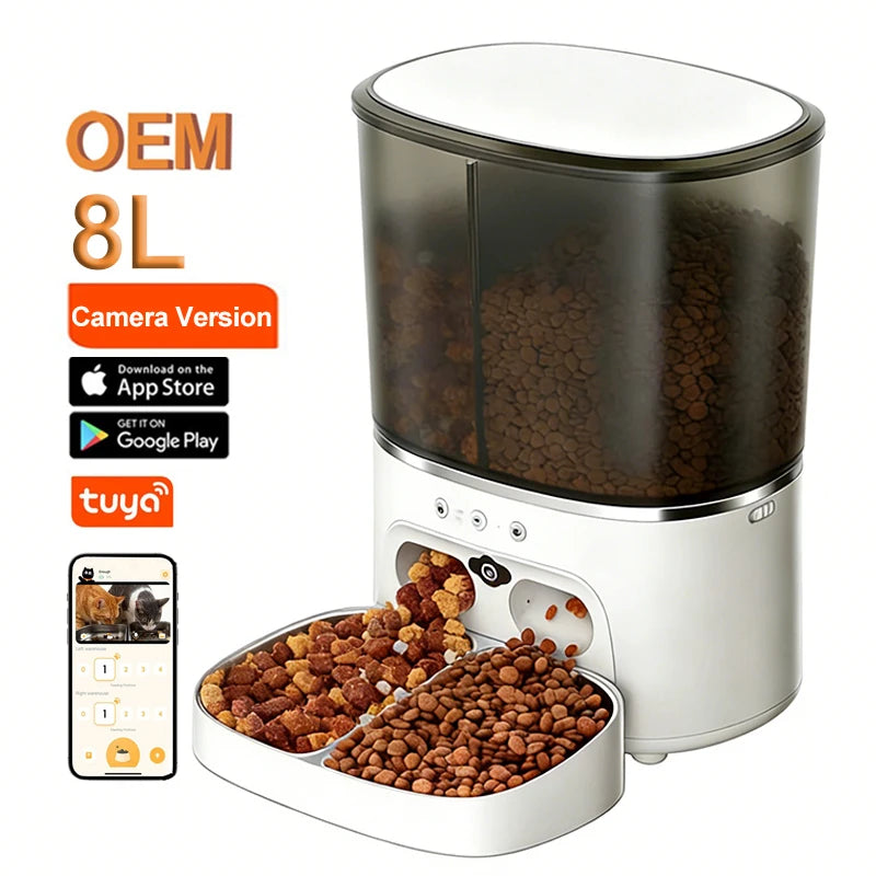 OEM 8L Automatic Pet Feeder with Camera Smart Pet Feeder Slow Pet Food Dispenser WIFI Time Seting Smart Cat Feeder Manufacturer